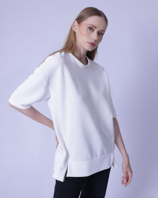 Elegant Slit Hem Drop Shoulder Half Sleeve Solid T-Shirt