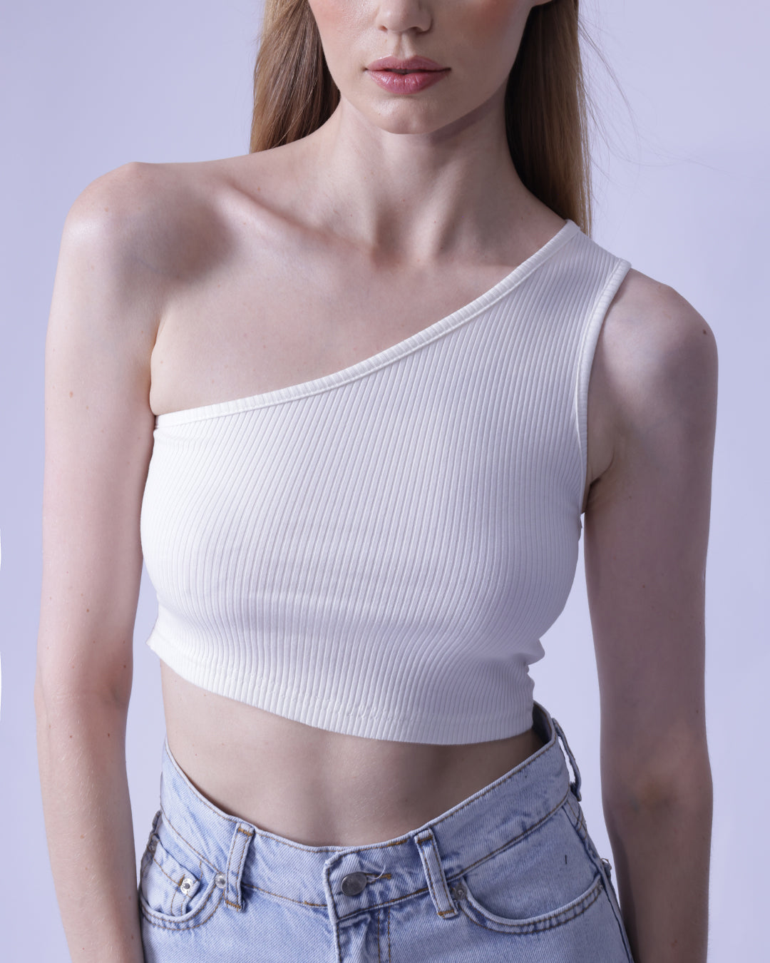 One Shoulder Cut Out Back Rib-knit Crop Top