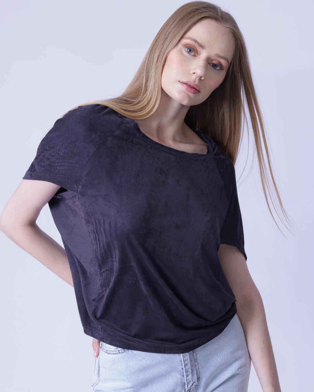 Suede-like Super Soft and Elegant Batwing Sleeve T-Shirt