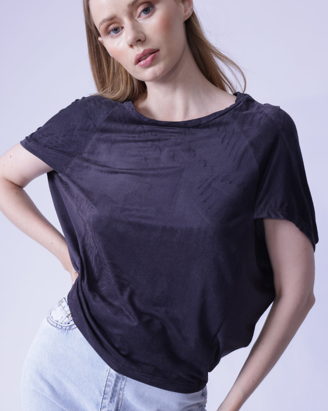 Suede-like Super Soft and Elegant Batwing Sleeve T-Shirt