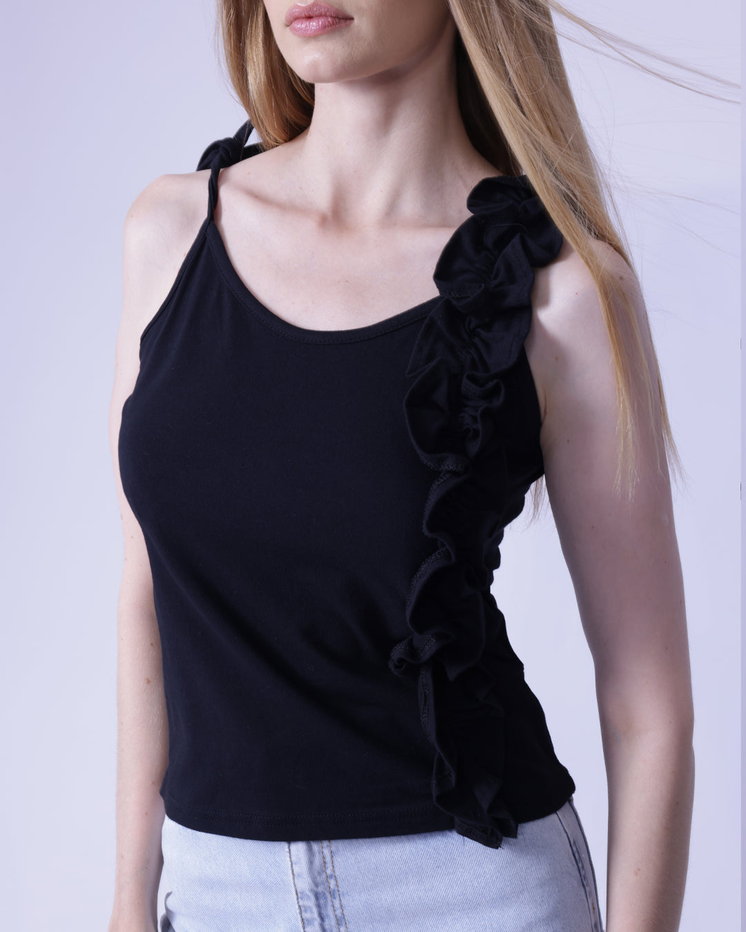 Drawstring & Ruffle Shoulder Detailed Cotton Cami Top - GBS Trend